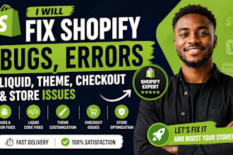 fix shopify bugs, errors, liquid, theme, checkout and store issues