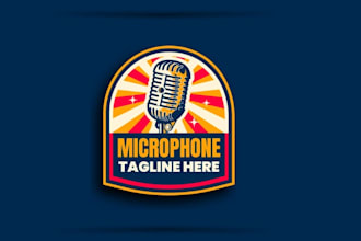 design professional podcast, microphone, music logo