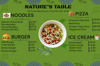 design a modern professional restaurant menu card