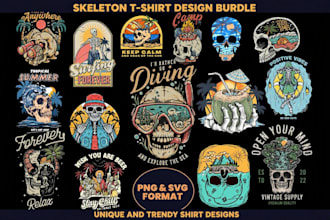 design a vintage skull and skeleton t shirt for your streetwear brand