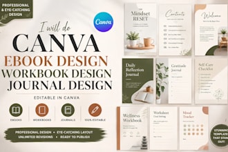 design professional self help ebook, wellness workbook and canva journal design