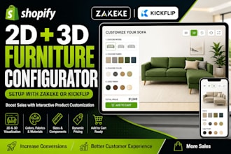 setup shopify 2d 3d furniture configurator with zakeke or kickflip to boost sale