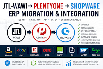 deutsch setup jtl wawi plentyone shopware erp daten warenwirtschaft edi fix api