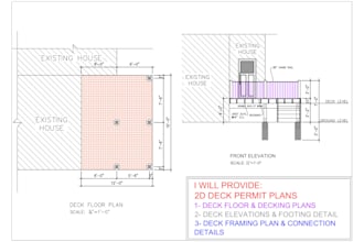 create professional  2d deck permit plans in autocad