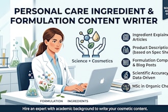 write ingredient and formulation content for personal care and chemical