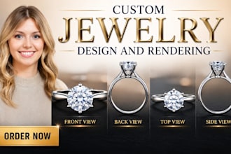 create custom jewelry cad design, 3d jewelry modeling and realistic 3d rendering