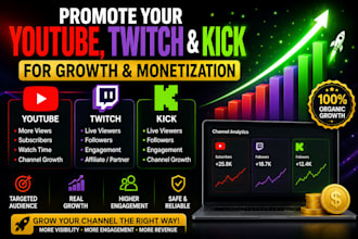 promote your youtube ,twitch and kick channel for growth and monetization