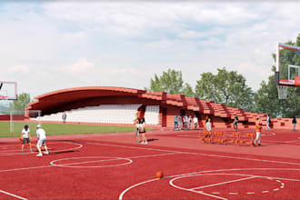design 3d sport complex and facilities, stadiums, pickleball courts gym, render