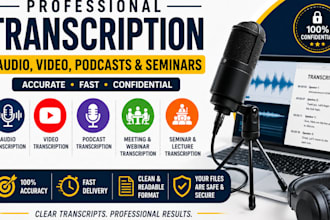 professional transcribe audio, video,podcasts and seminars
