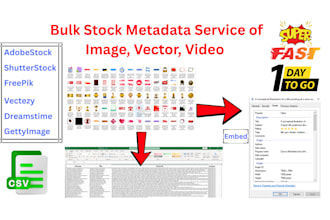 professionally embed title, descriptions, tags of your stock images, videos
