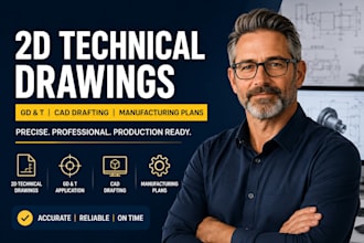 create 2d technical drawings, gd and t, cad drafting and manufacturing plans