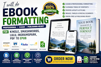 do ebook formatting for kindle, smashwords, lulu, ingramspark, pdf to epub