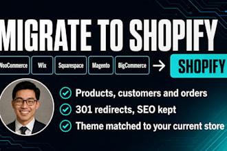 migrate your woocommerce, wix or magento store to shopify with seo redirects