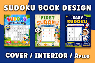 design custom sudoku word search mazes crossword puzzle book covers for KDP