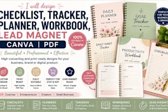design checklist, tracker, planner, workbook and lead magnet canva PDF