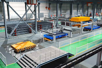 design 3d factory layout, industrial building, warehouse, storage facility