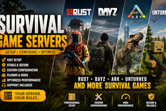 set up rust, dayz, ark, unturned and custom survival game servers