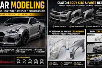 design 3d car models, automotive cad, car body kits, bumpers, fenders design