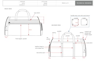 make technical sketches of your travel bag, weekender