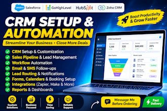 setup, customize and automate salesforce, gohighlevel, hubspot and zoho crm
