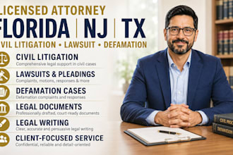 licensed florida nj tx civil litigation attorney for lawsuit lawyer defamation