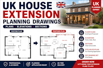create UK house extension planning drawings for planning permission
