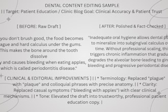 professionally edit, proofread, and fact check dental content