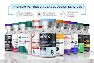 design premium peptide vial label, vial ldesign, product label with 3d mockup