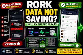 fix rork supabase database, data saving, fetching and backend issues
