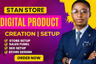 setup and design stan store, gunroad, payhip, and beacons store marketing