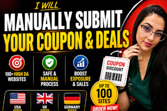 manually submit your coupon and deals on 100 USA UK and germany sites