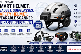 create 3d smart helmet, headset sunglasses wearable scanner enclosure design