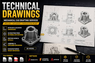 create professional technical drawings, mechanical drawings and cad drafts
