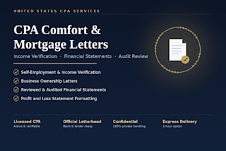 prepare US CPA letter for income verification comfort and mortgage letter