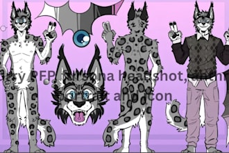 draw custom furry pfp, fursona headshot, anthro portrait, icon, furry ref sheet