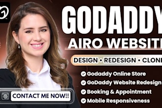 redesign godaddy airo website, godaddy website builder, hostinger website design