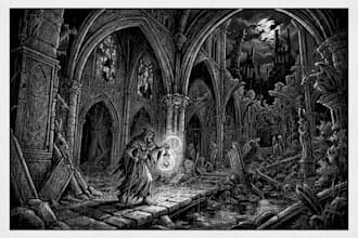 draw dark art for band metal illustrations
