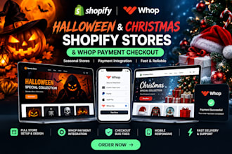 halloween shopify store developer, whop payment checkout christmas shopify store