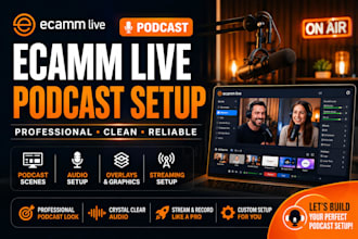 setup ecamm live podcast streaming, podcast scenes, animate overlays and audio