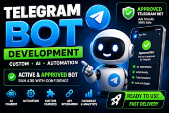 develop an approved telegram bot with ai, automation and custom features