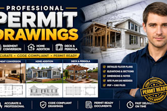 create permit drawings for basement, home addition, deck and pergola