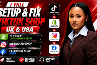 setup fix uk usa tik tok shop for shopify dropshipping instagram, facebook shop