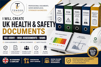 create UK health safety documents, iso 45001, rams and risk assessments