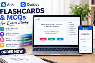 create custom anki flashcards, quizlet flashcards and mcqs for exam study, anki