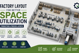 design factory layout space utilization, production layouts process cad drawings