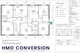 draw hmo conversion floor plans, fire safety plans and council drawings