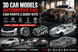 create 3d car models, automotive cad, car parts and body kit