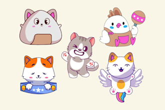 design stickers  kawaii, doodle, mascot, business logo