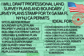usa land surveyor plan stamp, boundary survey tx, ga, ma, fl, ny, nj, ca permits