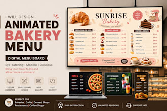 design a professional animated digital menu board